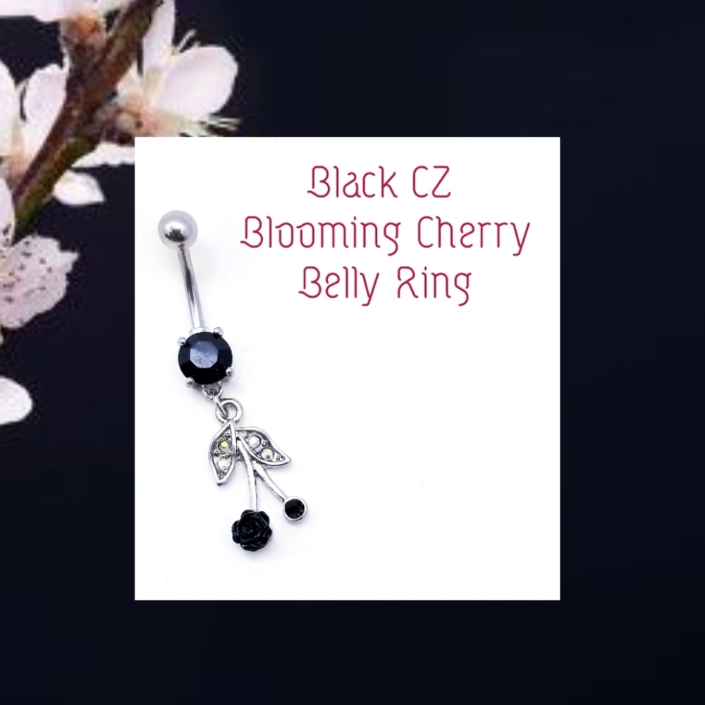5/$10 | Black CZ Blooming Cherry Belly Ring